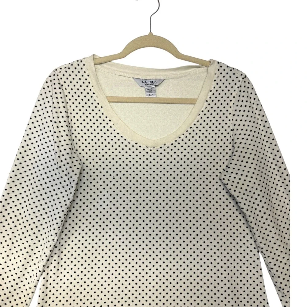 Nautica Sleepwear Womens Small Cream Polka Dot Long Sleeve Fleece Nightgown